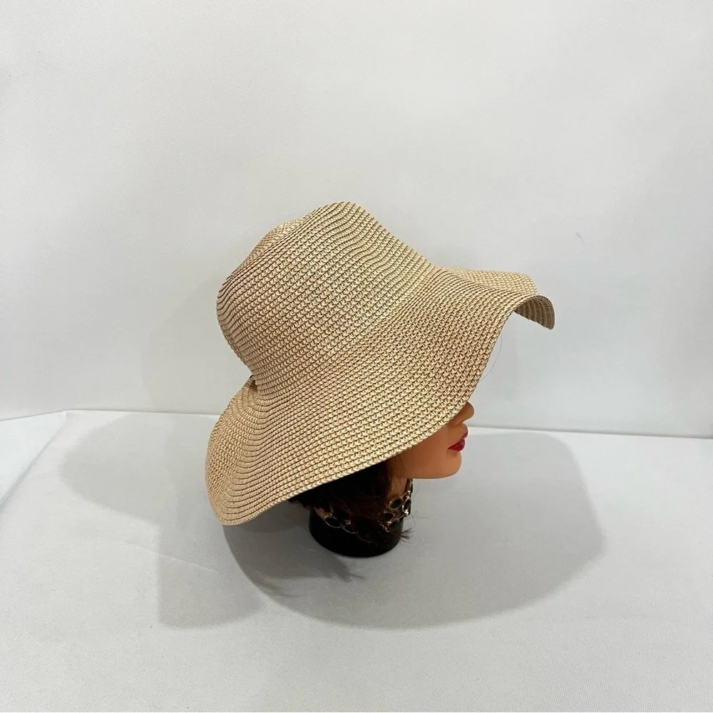 Sunhat Tan Wide-Brimmed Hat with Back Bow Packable Floppy